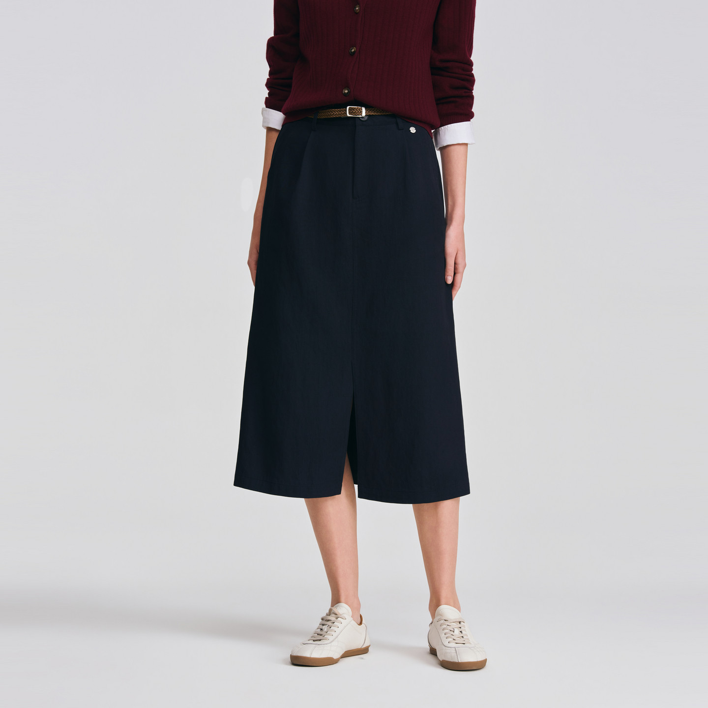 POLOWALK女士半裙2026春夏裤新款经典直筒编织腰带中长通