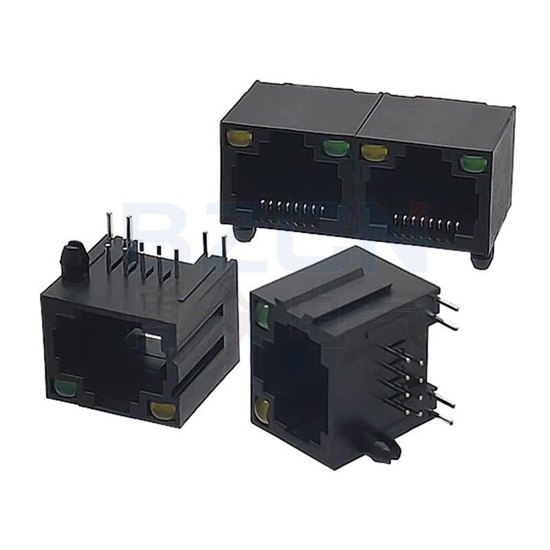 5631型/RJ45网络插座网线网口接口母座8P8C立式1X2带灯全塑连接器