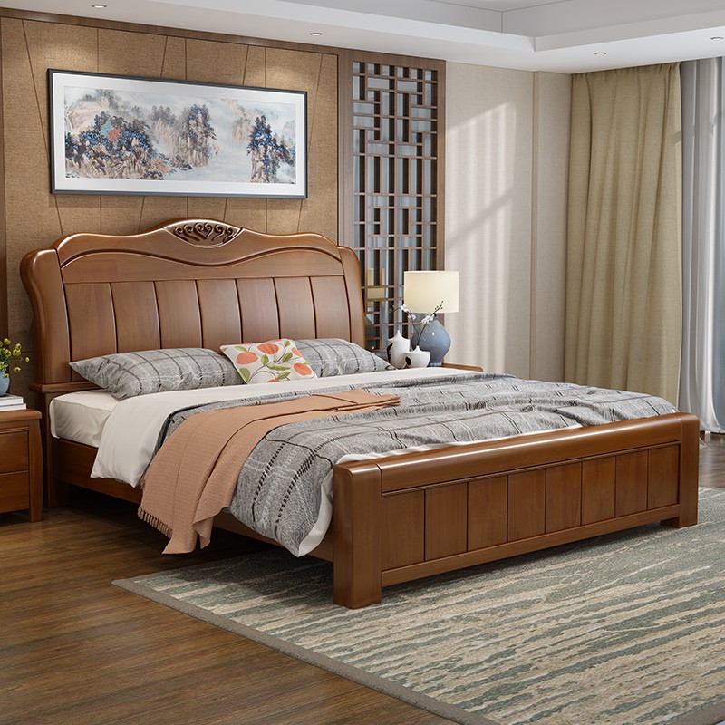 实木床1.8米双人床主卧婚床1.5m工厂直销单人床经济型高箱储物床