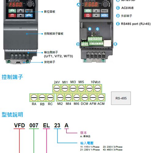 原装台达变频器 VFD-EL VFD002/004/007/015/022EL21A/037EL43A