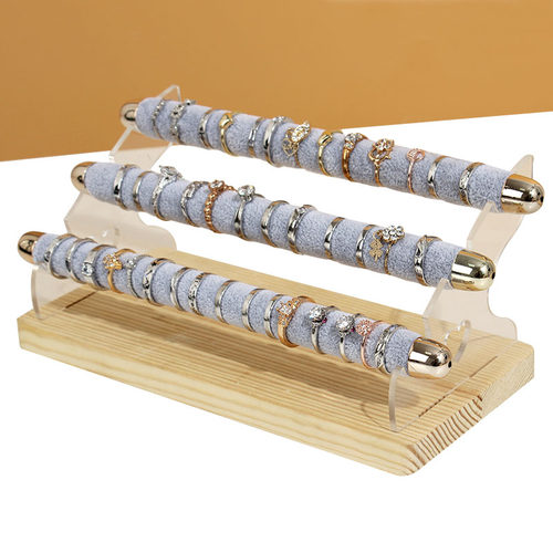 绒布戒指展示架 戒指收纳架 实木底座戒指首饰饰品陈Y列架子道具