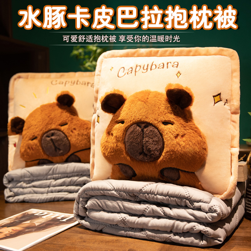 水豚抱枕被子两用加厚办公室折叠午D睡枕头毯子二合一靠枕汽车靠