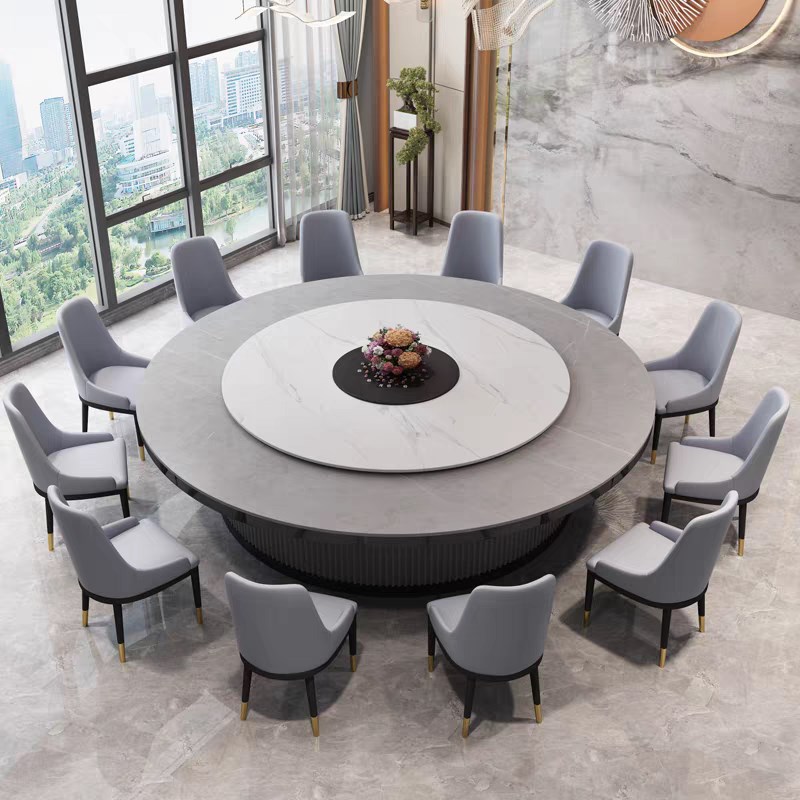 酒店电动大圆桌餐桌饭店包厢会所2米3米岩I板转盘铁艺15人20火锅