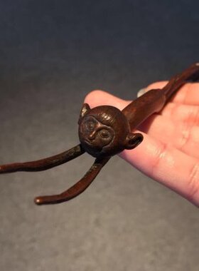 纯铜手工仿古实心紫铜茶宠小物件 猴子壶挑 壶盖插茶道小摆件