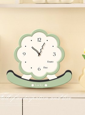 奶油风花朵不倒翁摆钟卧室卡通A创意静音时钟客厅摆放式座钟小摆
