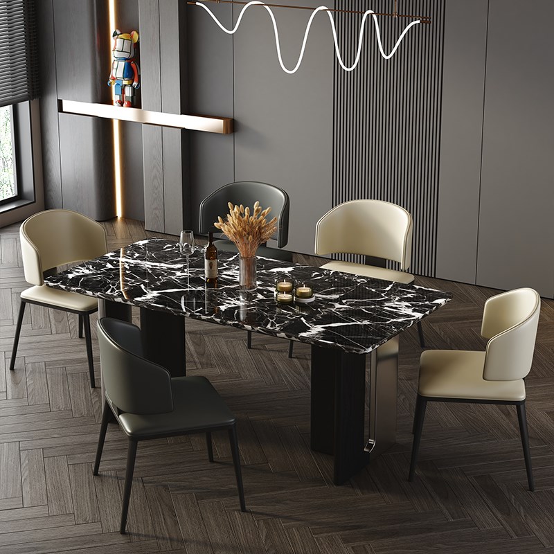 意式奢石大c理石轻奢高端餐桌椅组合现代简约家用餐厅微晶石吃饭
