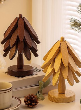 圣诞树隔热垫餐桌防烫垫一棵树实C木玄关装饰摆件乔迁新居礼物搬