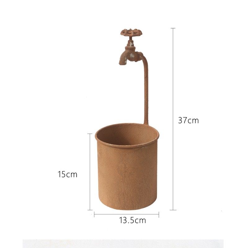 爱上花园杂货花盆盆器铁艺铁皮做旧铁锈色古铜色铁壶水龙头花盒