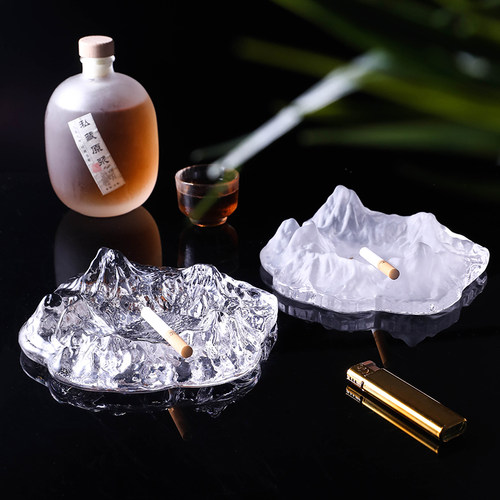 装饰用玻璃烟灰缸家用客厅创意轻奢个性冰山烟缸高档会所雪山摆件