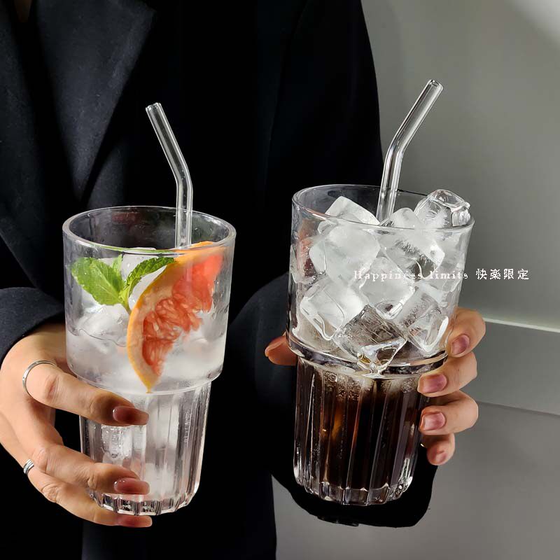 ins风可叠冷萃咖啡杯冰美式拿铁玻璃杯拉花杯饮料杯早餐杯果汁杯