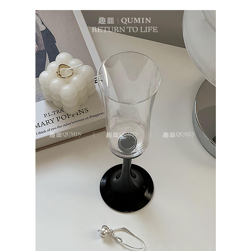 Qumin 个性异形黑色高脚杯高级感家用香槟杯饭厅红酒杯鸡尾酒杯子
