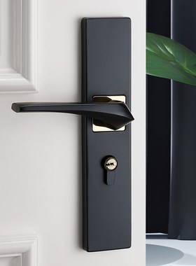 黑色门锁家用通用型室内卧室静音门把手手柄实木房门锁锁具铝合金