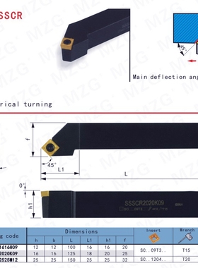 MZG正方形刀片外圆倒角刀杆SSSCR SSSCL 1212H09 1616H09 2020K12