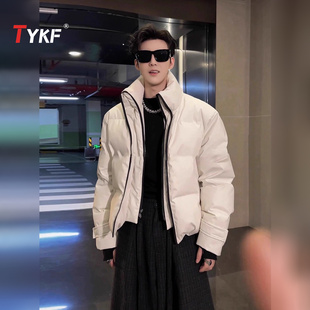 潮牌假两件棉服男外套男士2025新款冬装加厚棉衣高级感羽绒服男款