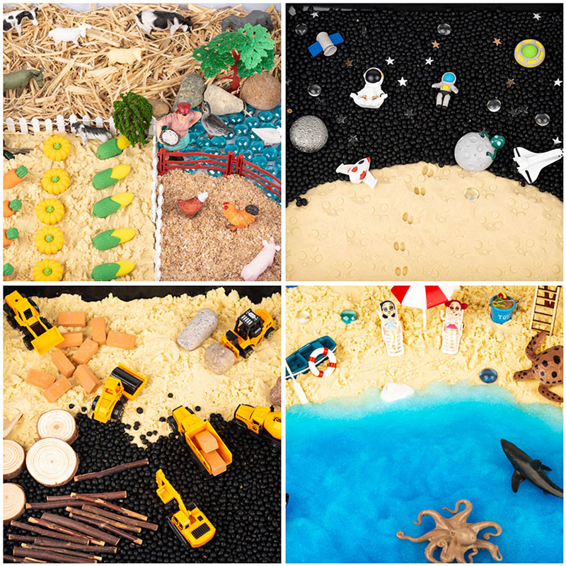 幼儿园中大班蒙氏早教教具蒙台梭利场景搭建N分格感官盆沙盘材料