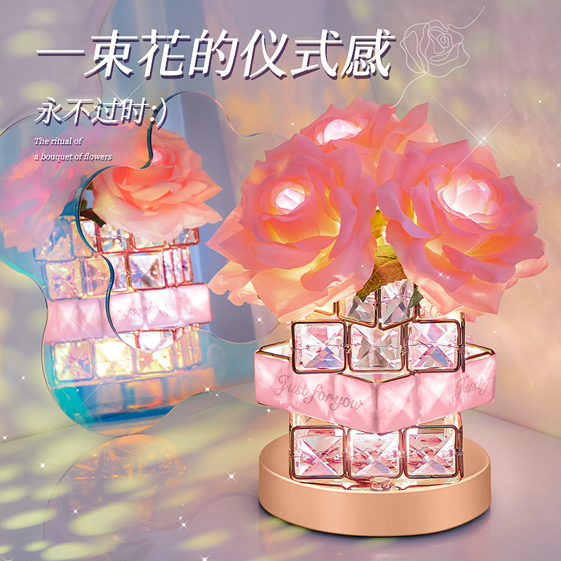 玫瑰花香薰摆件房l间卧室床头柜氛围感小夜灯桌面装饰品女生日礼
