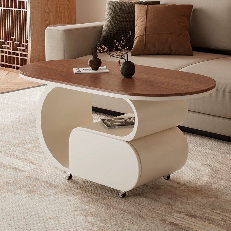 木纹岩板沙发边几小户型茶几轻奢高级感客厅Q可移动带轮子小推车