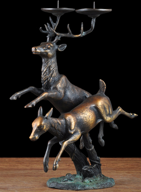 纯铜烛台鹿摆件工艺品招财别墅y客厅餐厅餐桌软装饰品乔迁新居礼