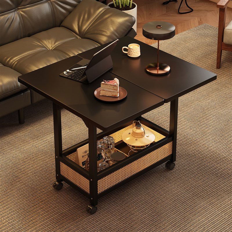 实木边几可移动茶几家用折叠餐桌沙发边柜L可伸缩小型推车客厅桌