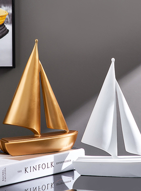 一帆风顺船e摆件现代简约轻奢高级感办公室桌面装饰酒柜玄关电视