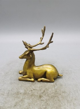 古玩铜器纯铜鹿摆件梅花鹿福鹿路路发财一路有你R古风茶玩书房装