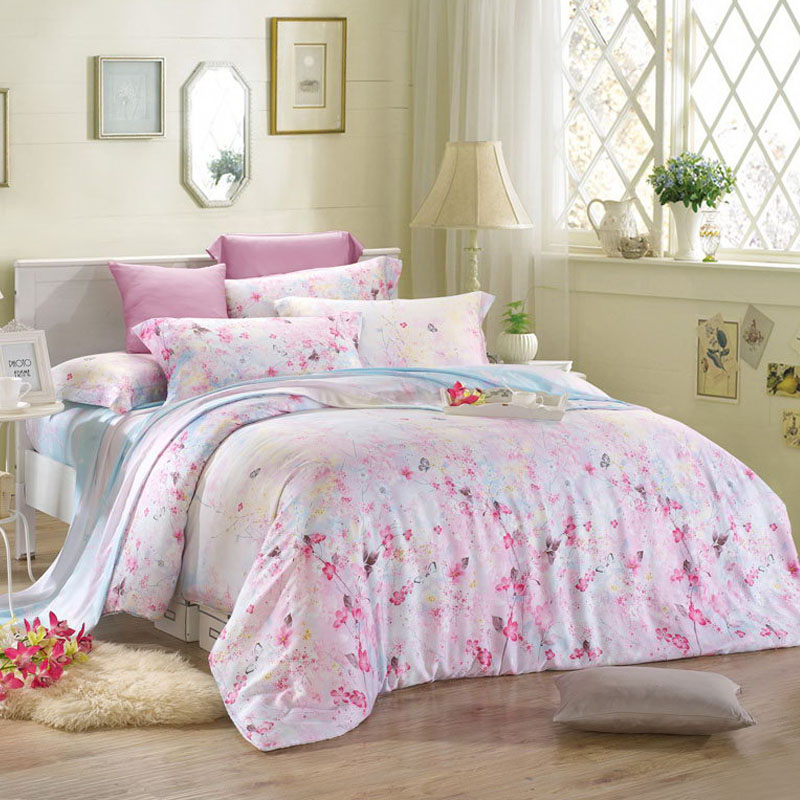 春夏双面天丝四件套床单被套被罩B夏季床上用品网红4件套田园风