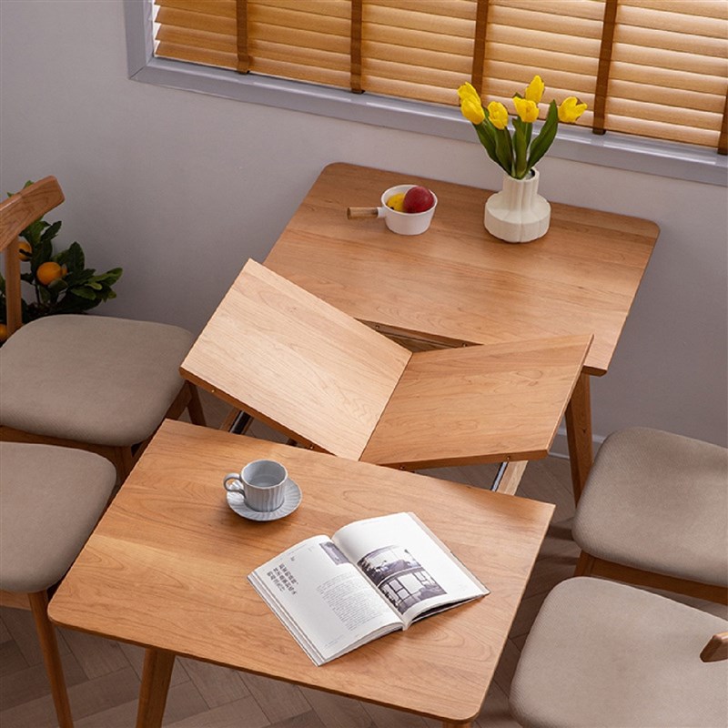 北欧实木伸缩餐桌小户型餐桌椅组合折叠家用日R式原木餐桌伸缩饭