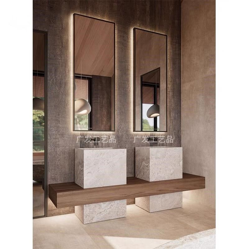 简约不锈钢镜子直角方形带灯镜酒店浴G室镜方形壁挂镜洗手台面镜