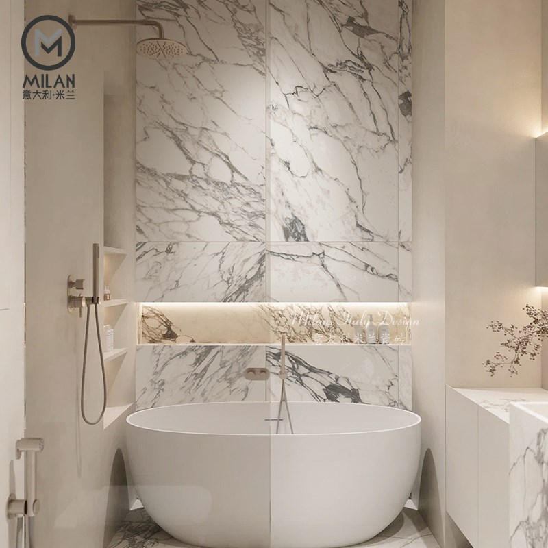 微哑奢石宝格俪大k花白大理石纹法式卫生间瓷砖背景墙别墅客厅地