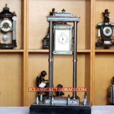 仿古钟表 欧式钟表 古典钟表 铜铸钟表 珐琅做旧机械升降钟（青）