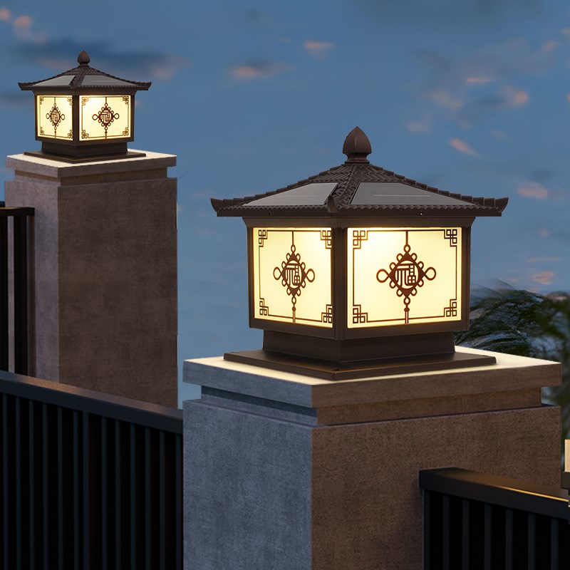 户外太阳能柱头灯防水别墅庭院灯农村自建房院子柱Y子接电围墙灯