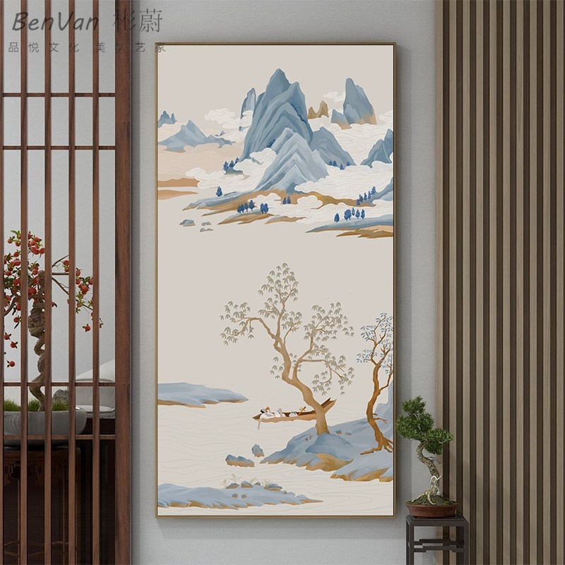 山树水墨山水画新中式客厅玄关装饰画禅意风景挂画入户Z过道墙定图片