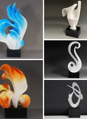 现代简约创意砂岩抽象p凤尾花几何雕塑艺术摆件家居客厅玄关装饰