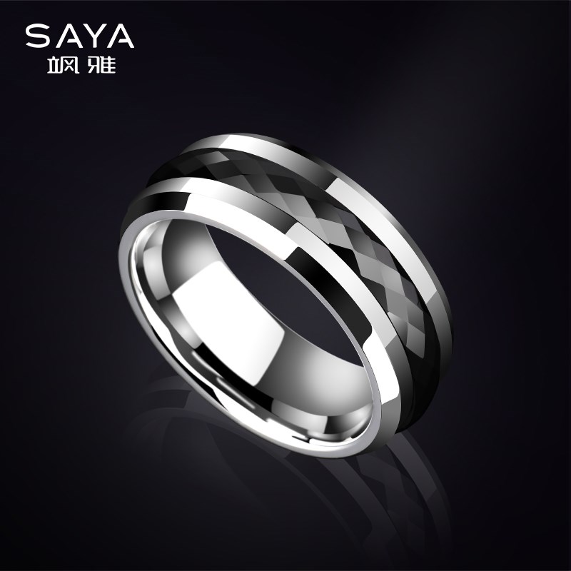 飒雅男士c戒指钨钢可转动高级感转运单身指环黑钨金潮男款旋转男
