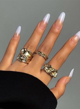 3件套开口金属褶皱戒指套装 欧美时尚潮小众嘻R哈个性网红指环组