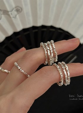 克艾*银河*手工破碎银戒指全身S925纯银石家珍珠关V节戒指普通戒