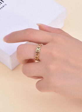 泰爱你时尚日日k见镂空铜钱戒指男女钱币招财钛钢指环