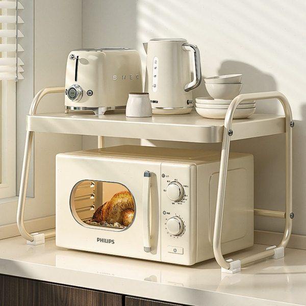 奶油风厨房置物架微波炉烤箱架子家用双层台面桌面电饭锅收纳支架,厨房/烹饪用具,微波炉置物架,淘宝优惠券,粉丝福利购,淘宝优惠卷