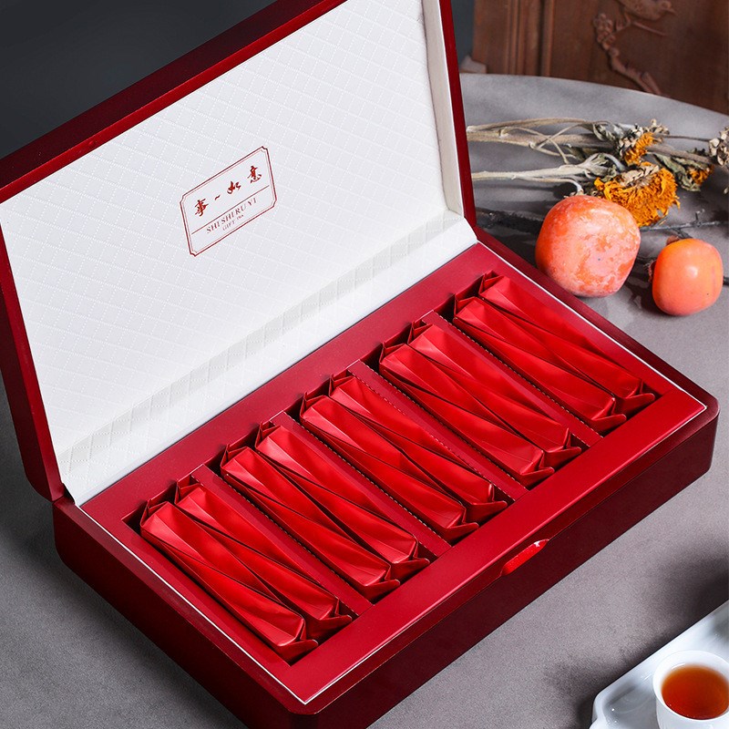 新款烤漆木盒茶叶包装盒空盒五格摆泡30长泡袋金骏U眉肉桂正山小