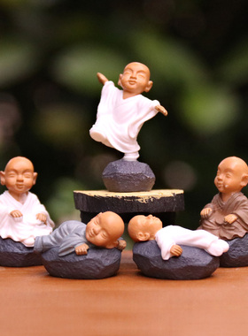 可爱网红迷你小和尚公仔t禅意多肉植物花盆微景观桌面家居装饰摆