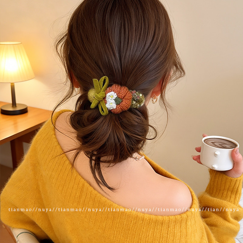 卡通南瓜蝴蝶结小肠发圈女高级感可爱毛绒头花发绳丸子头头绳皮筋,饰品/流行首饰/时尚饰品新,发饰,淘宝优惠券,粉丝福利购,淘宝优惠卷