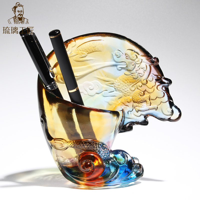办公室老板桌面琉璃笔筒飞龙摆件创意G高档送男士领导生日礼物定