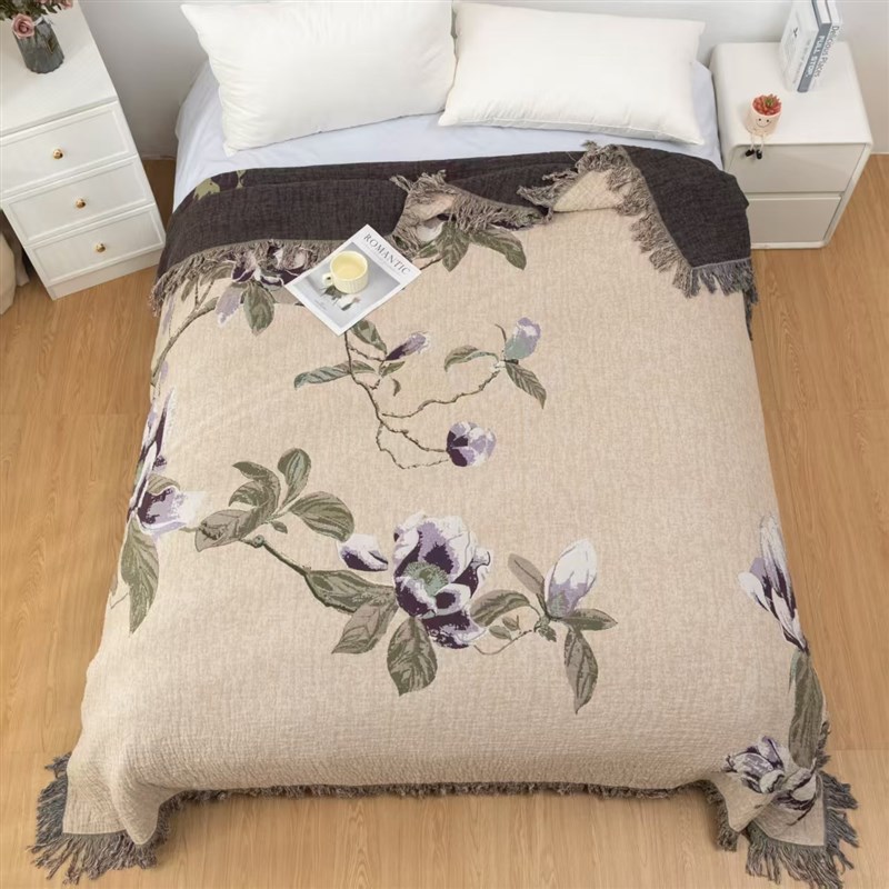 【浅黛玉兰】23l0*250cm罗布麻床盖加厚流苏毯A类母婴