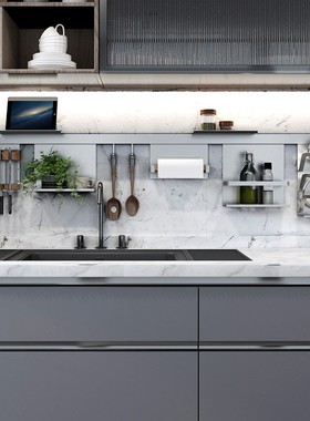 灰色铝厨房置h物架壁挂刀架收纳架锅盖架碗碟架调味料架厨房挂钩