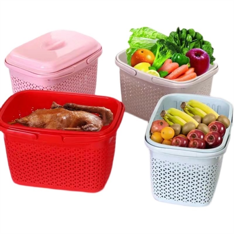 上坟贡品b篮喜事拜拜手提篮子红色灰粉蓝双层塑料带盖大号食盒长
