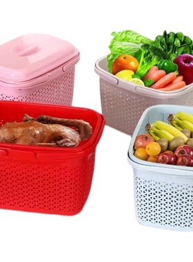 上坟贡品b篮喜事拜拜手提篮子红色灰粉蓝双层塑料带盖大号食盒长