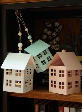 创意北欧风铁艺小房子挂饰节日氛围烛F台家居客厅花园露台装饰摆