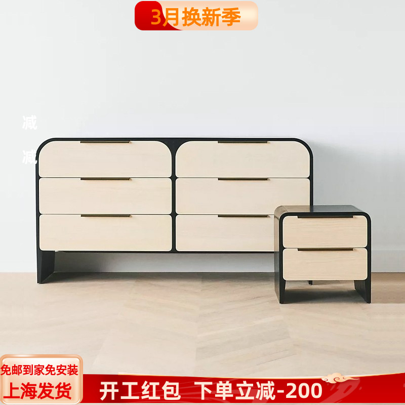 北欧烤漆斗柜实木抽屉储物柜现代简约餐边柜卧室S电视柜床头柜整