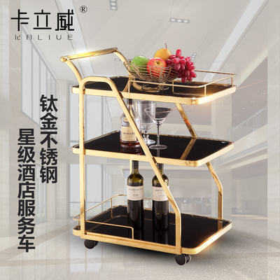 手推车不锈钢餐车点心车钢u化玻璃餐车餐厅置物架餐车酒水车茶水