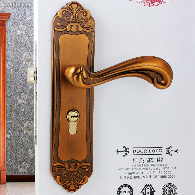 欧式黄古铜房门锁卧室静音u三件套把手通用型家用实木门卧室内门